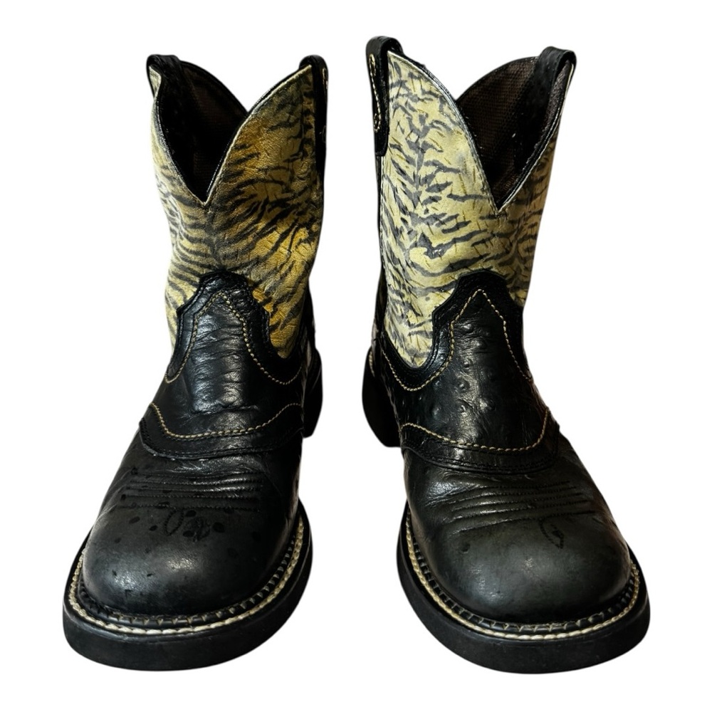 Justin Gypsy Women's Tiger Print Western Boots Size 9 Black Ostrich Print - Picture 2 of 10